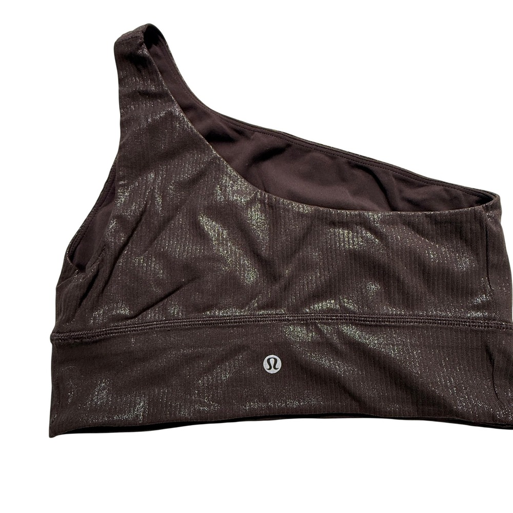Lululemon‎ Ribbed One-Shoulder Yoga Bra Womens 8 Espresso Metallic LW2E11S